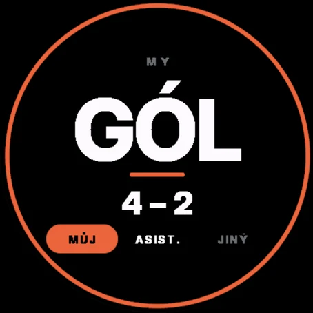 Gól v režimu Hraji: GÓL, skóre 4–2 a volba můj, asistence nebo jiný