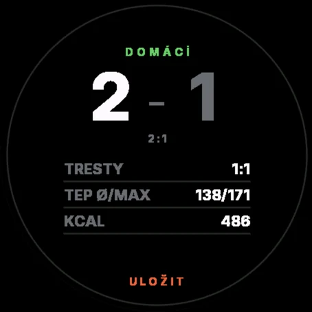 Souhrn zápasu při měření: 2–1, tresty, tep a kalorie