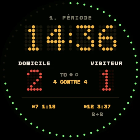 Affichage Tableau : chrono LED en matrice de points ambre et score rouge