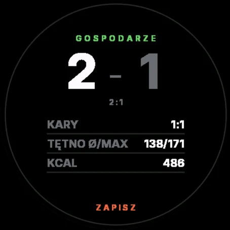 Podsumowanie sędziego czasowego: 2–1, kary, tętno i kalorie